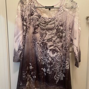 B.L.E.U. Purple and Cream Floral Lace Blouse